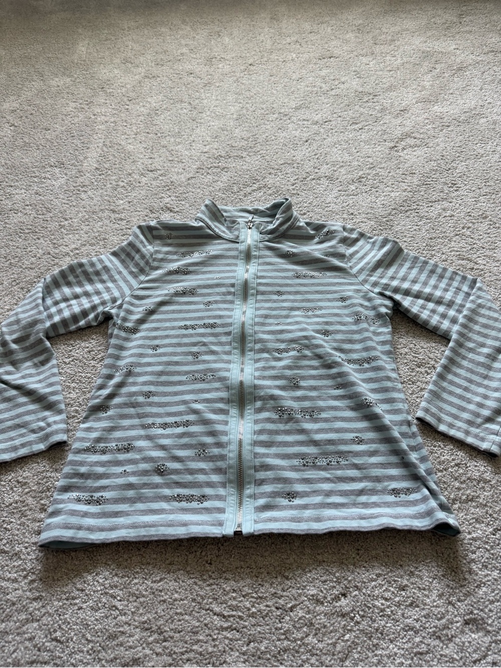 Chicos vintage y2k jewel blue and grey striped jacket size 0